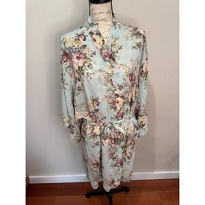 Victorias Secret Gold Label Women Light Blue Floral Kimono Robe Loungewear Large